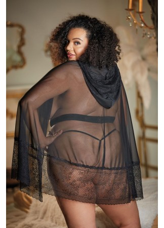 Cape noire grande taille avec ceinture style harnais SERENA - 18-6002XB