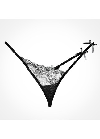 String dentelle noire et lanières ornée de noeud satin - 1001B