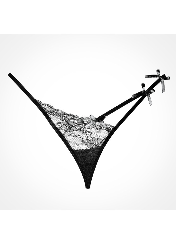 String dentelle noire et lanières ornée de noeud satin - 1001B