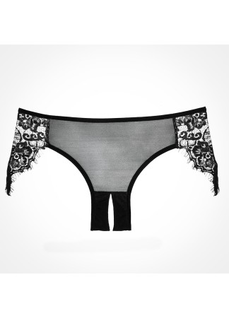 Culotte résille noire, ouvert avec dentelle sur les hanches - A1007B