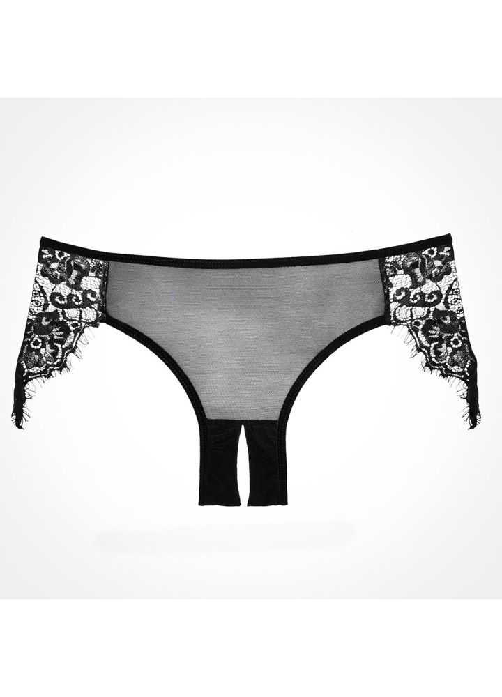 Culotte résille noire, ouvert avec dentelle sur les hanches - A1007B