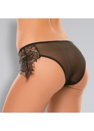 Culotte résille noire, ouvert avec dentelle sur les hanches - A1007B