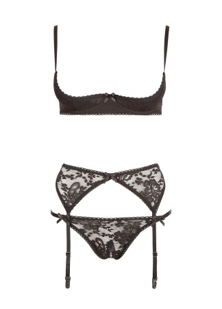 Ensemble sexy trois pièces en dentelle noire - R2210185
