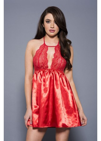 Nuisette charmeuse  satin et dentelle bordeaux - ML60093RED