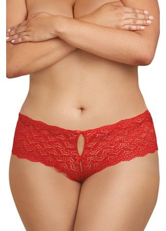 Shorty rouge grande taille de dentelle ouvert et ajouré sur les fesses forme coeur - DG1442XRED