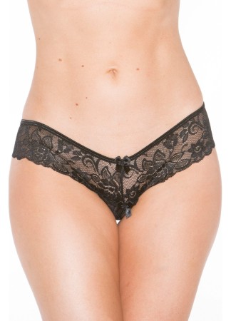 Tanga string noir en dentelle avec noeud arrière - SOH31035BLK