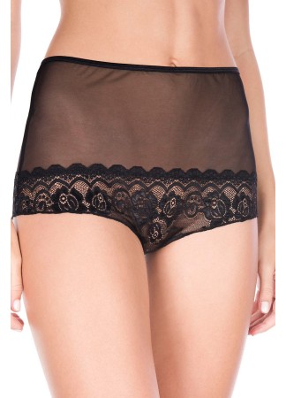 Culotte ouverte haute noire maille et dentelle - ML10025BLK