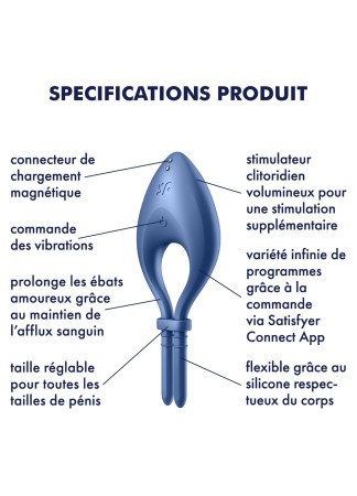 Cockring vibrant connecté USB bleu Bullseye Satisfyer - CC597798