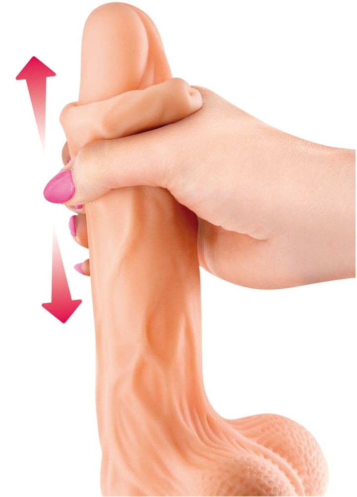 Gode réaliste veiné ventouse va-et-vient prépuce testicules billes mouvantes 22cm - CC514107