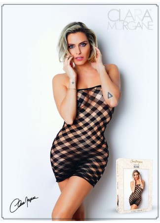 Mini Robe noire, résille avec  motif damier - Le Numéro 2 - Collection Robe - CM97002