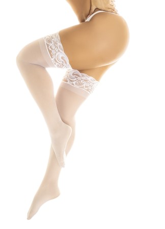 Bas en nylon sexy blanc autofixant  - MAL1108WHT