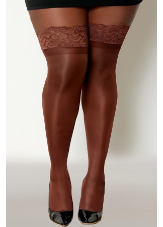 Bas nylon autofixant couleur café grande taille - DG0005XESP